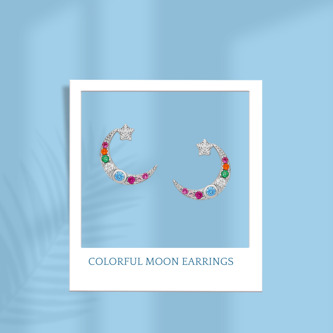 Sterling Silver Colorful Moon Earrings