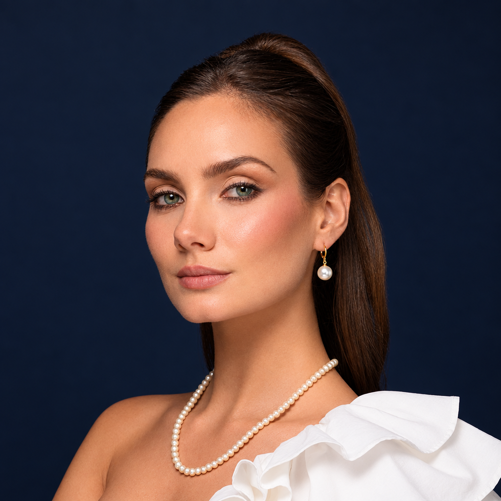 Faux Pearl Golden Hoops