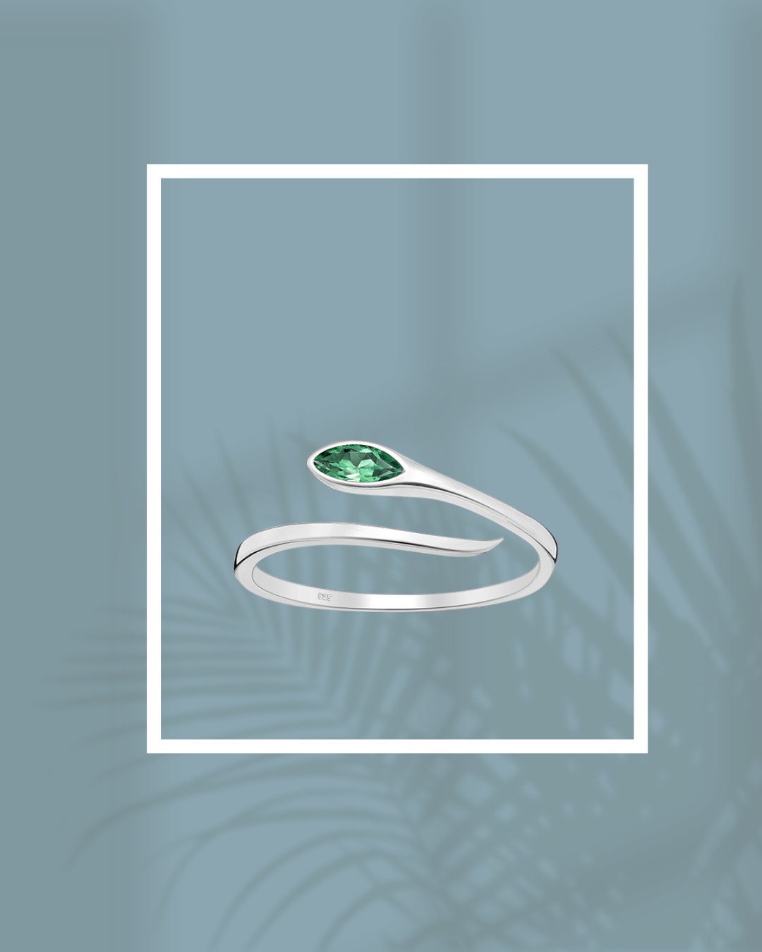 Sterling Silver Snake Cz Eye Ring