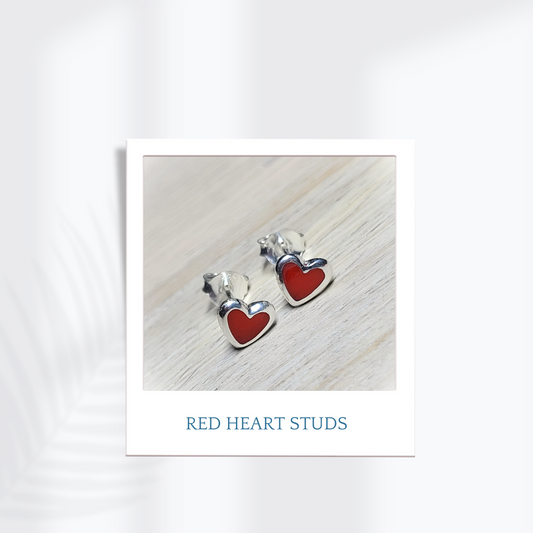 Sterling Silver Red Hearts Studs