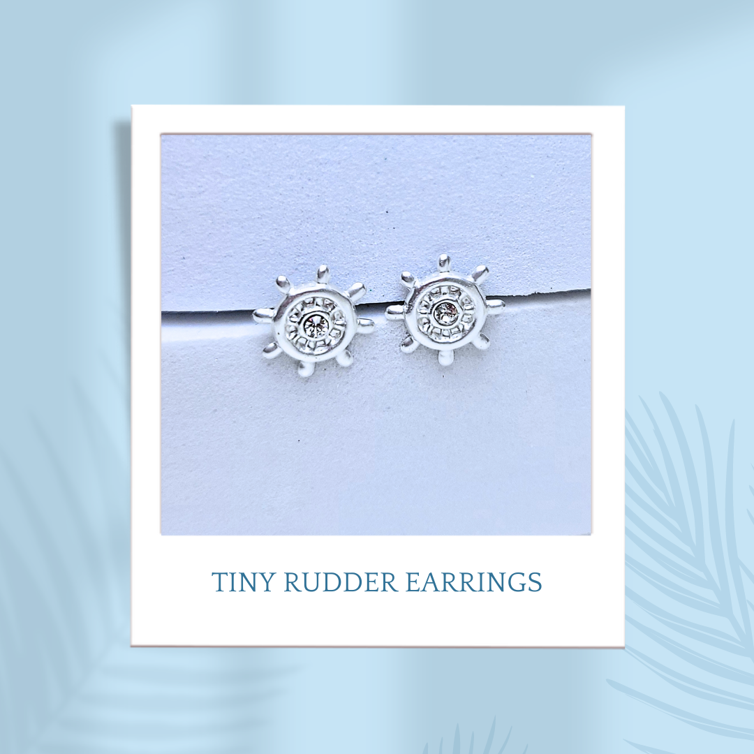 Sterling Silver Tiny Rudder Earrings