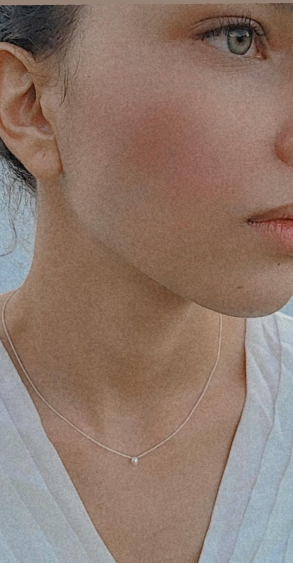 Sterling Silver Minimalist Tiny Pearl Necklace