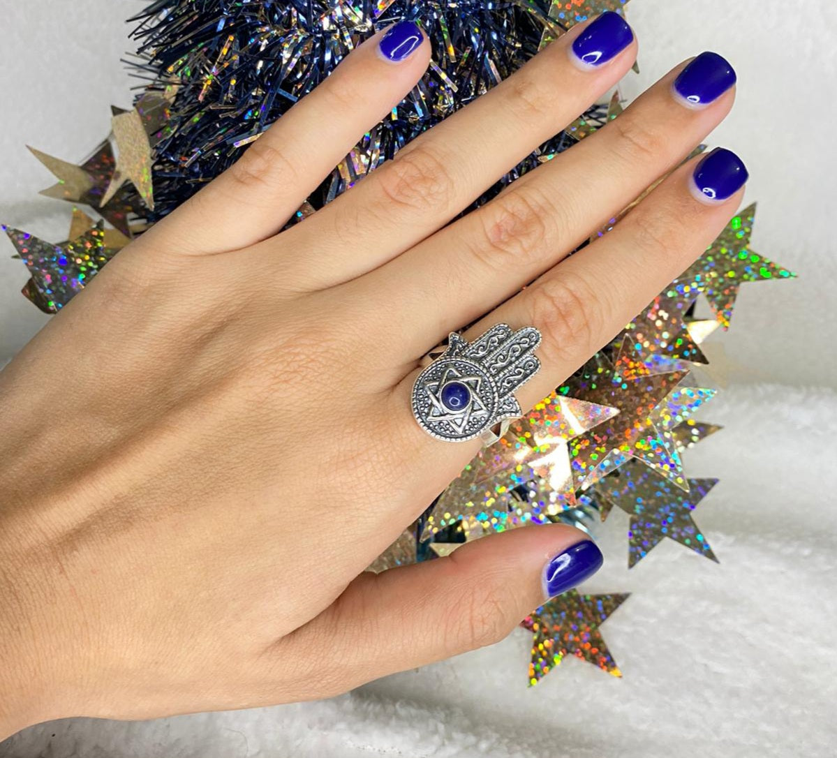 Sterling Silver Fatimah Hands Ring
