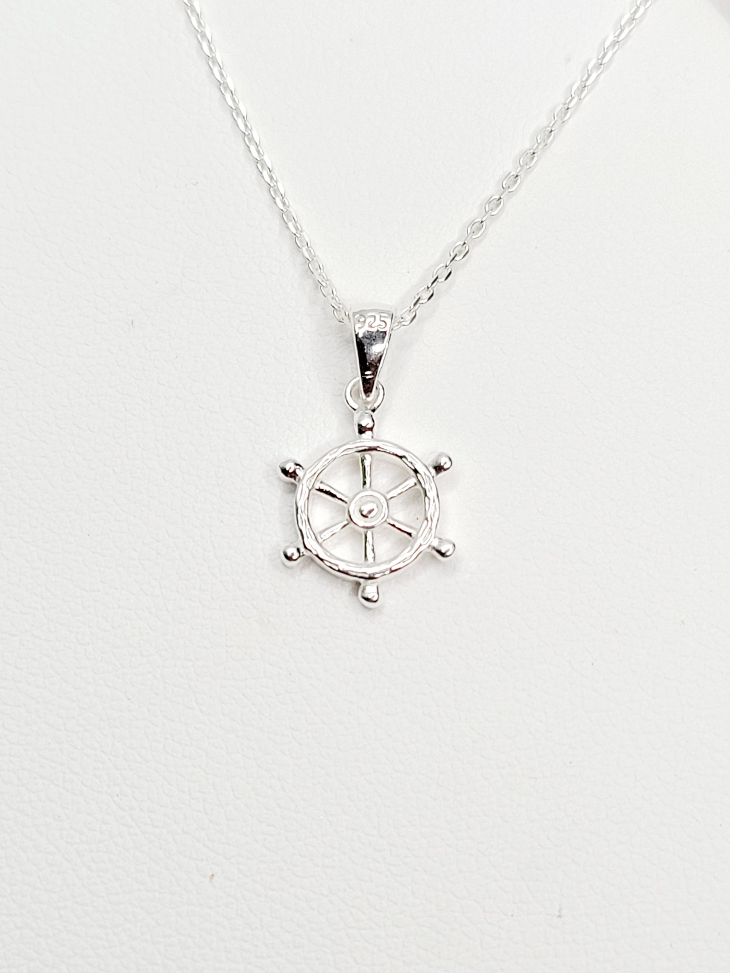 Sterling Silver Rudder Wheel Necklace
