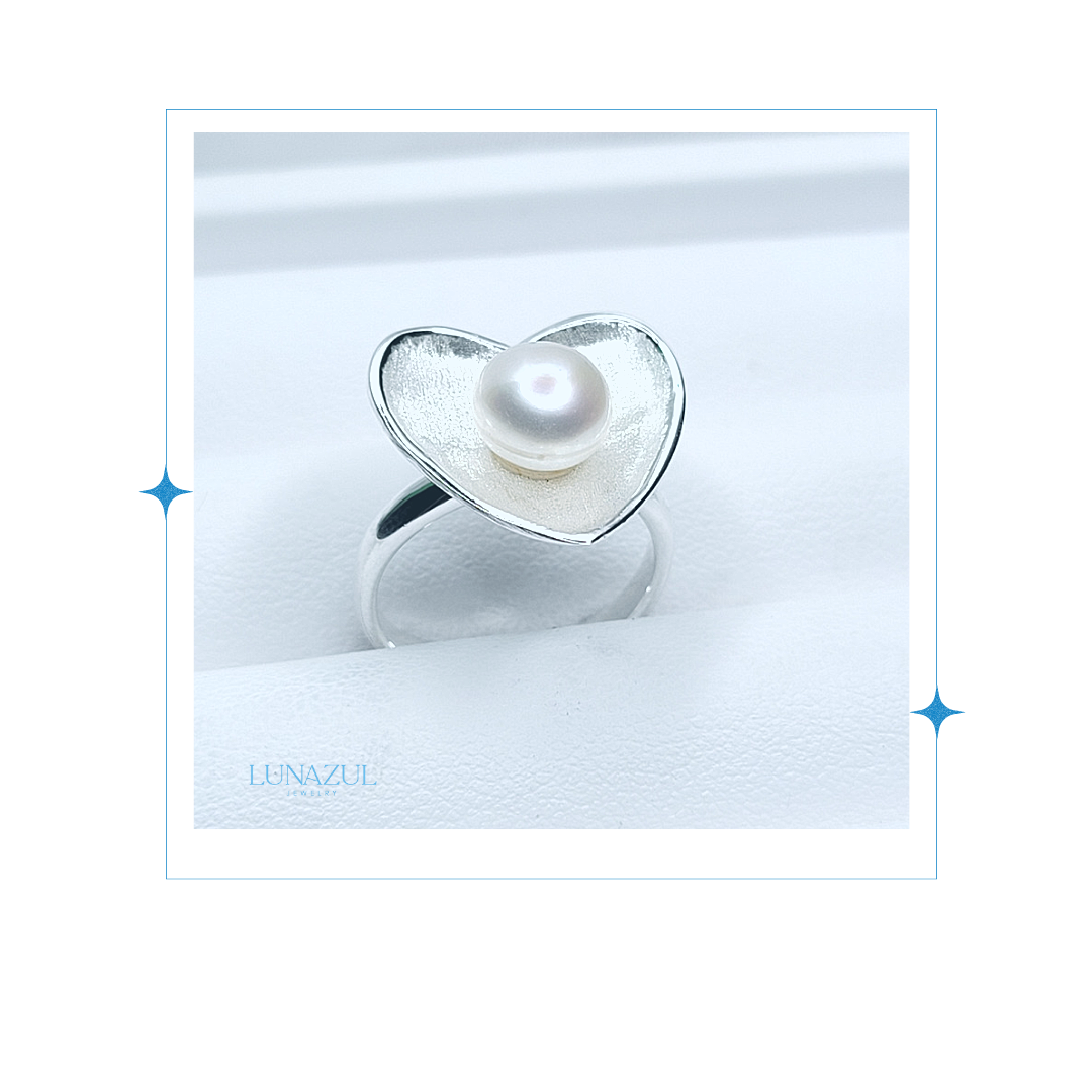 Sterling Silver Heart With Fresh Water Pearl Ring #01-1