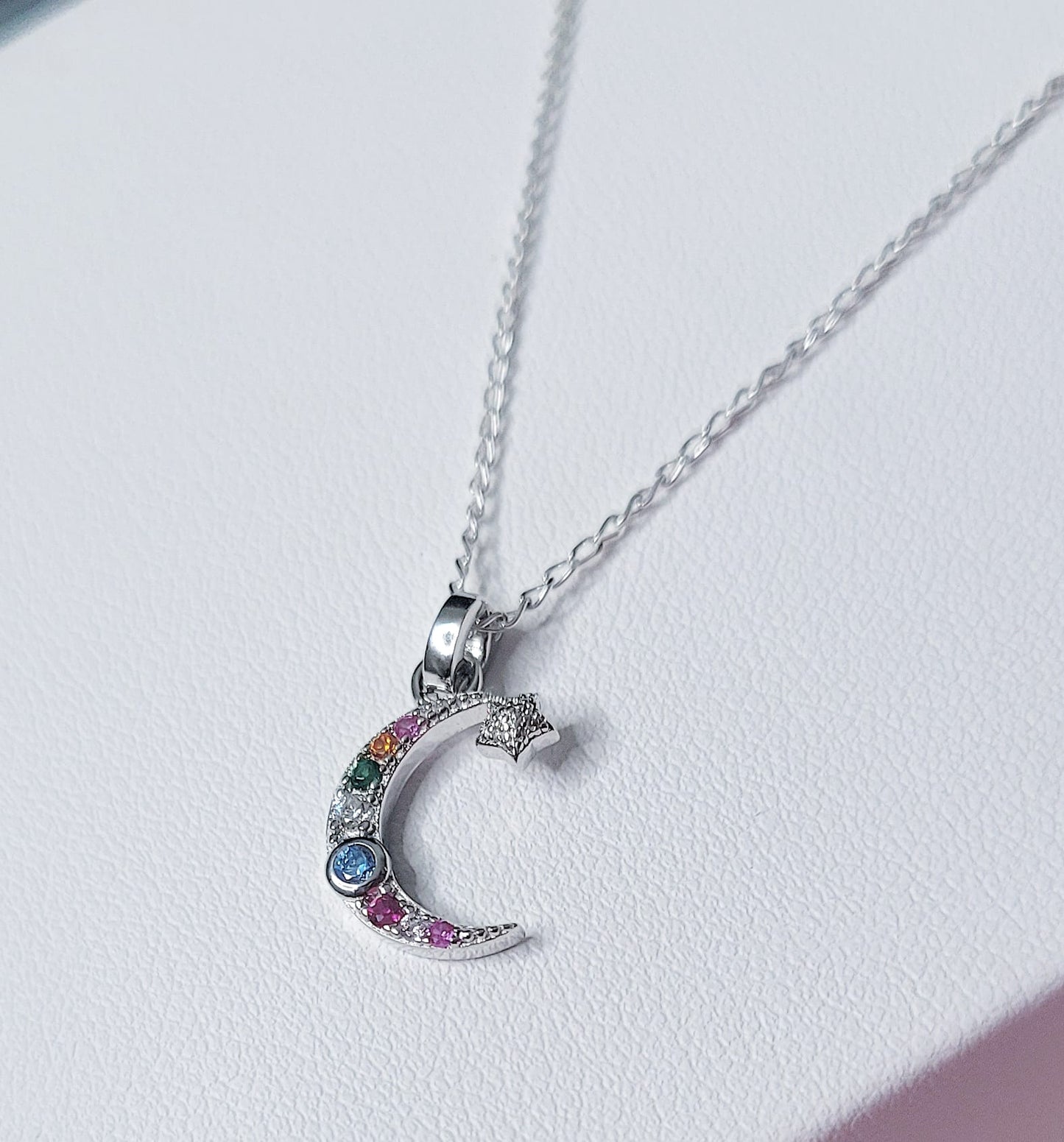 Sterling Silver Colorful Moon Necklace