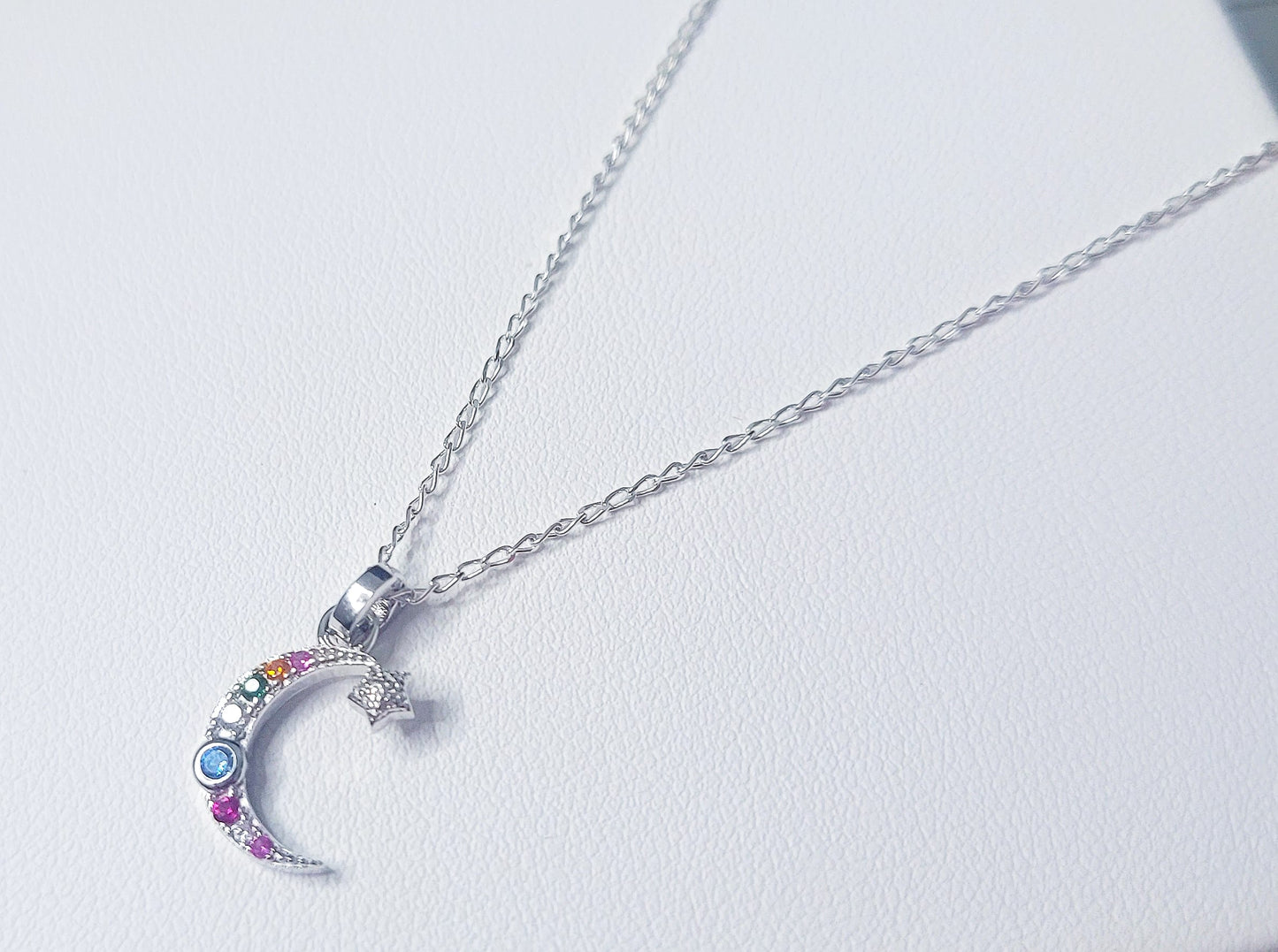 Sterling Silver Colorful Moon Necklace