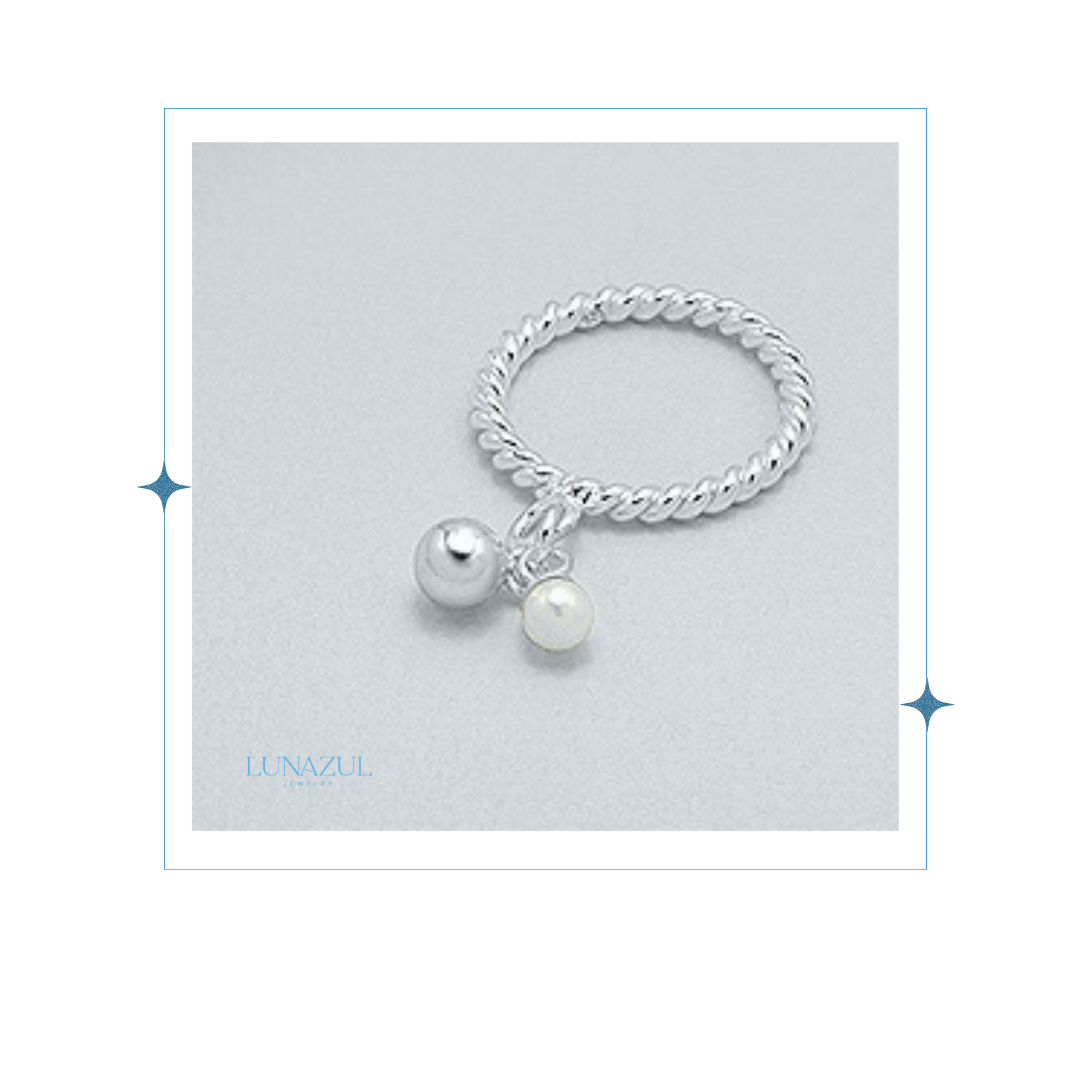 Sterling Silver Dangle Pearl Ring #16-2