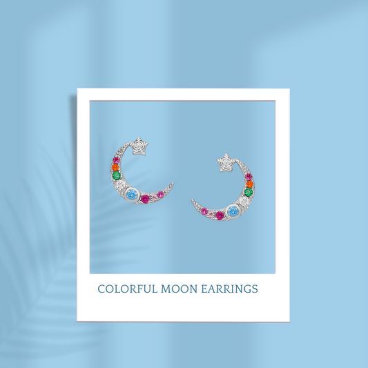 Sterling Silver Colorful Moon Earrings
