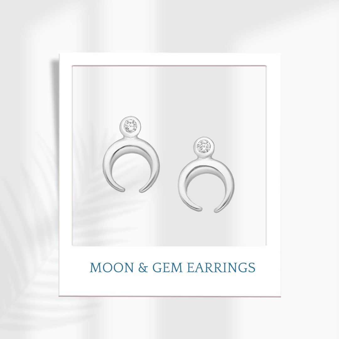 Sterling Silver Moon & Gem Earrings