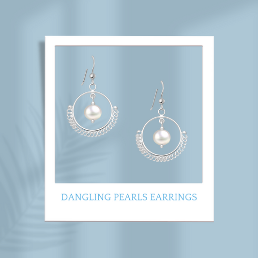 Sterling Silver Dangling  Pearls Earrings