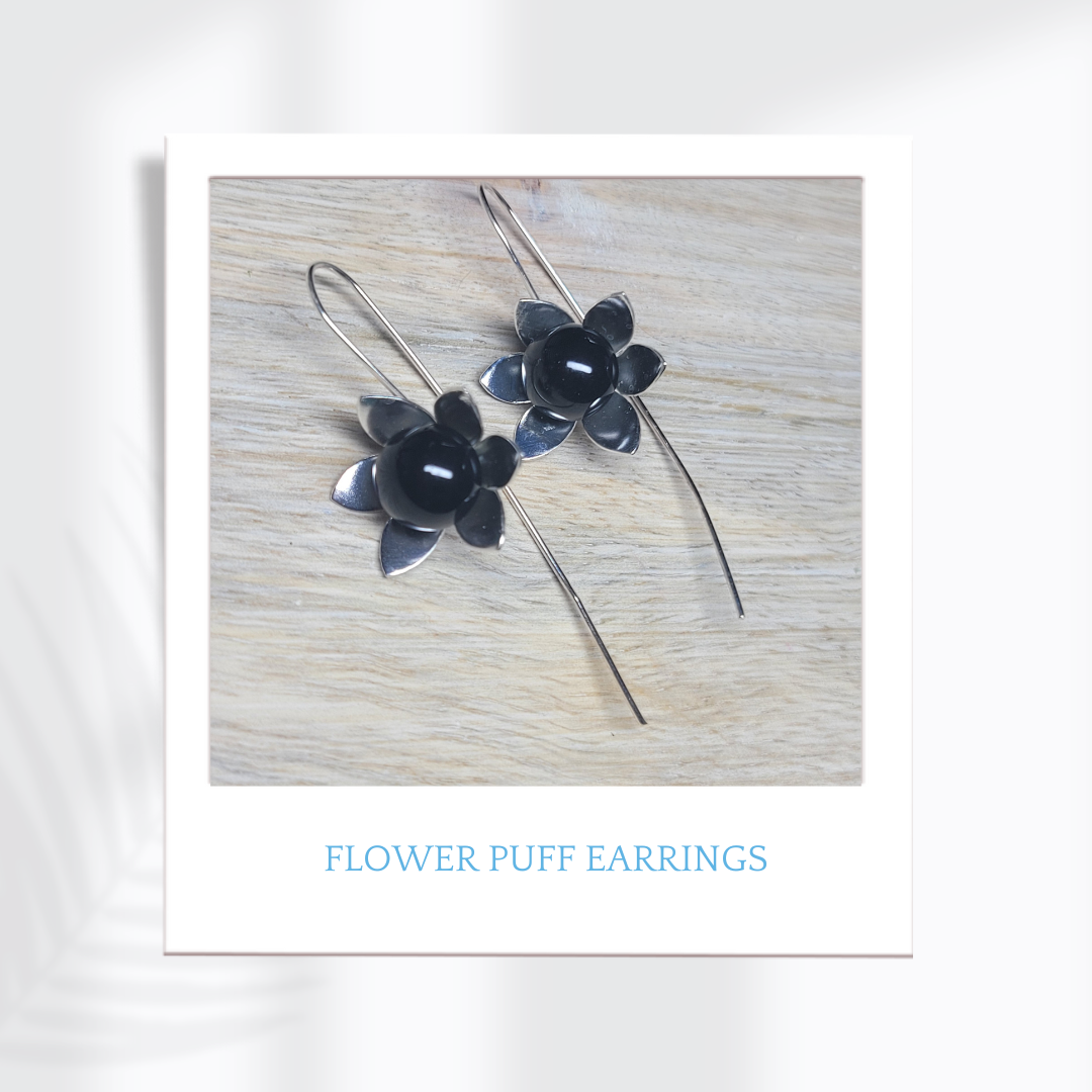 Sterling Silver  Flower Puff Earrings