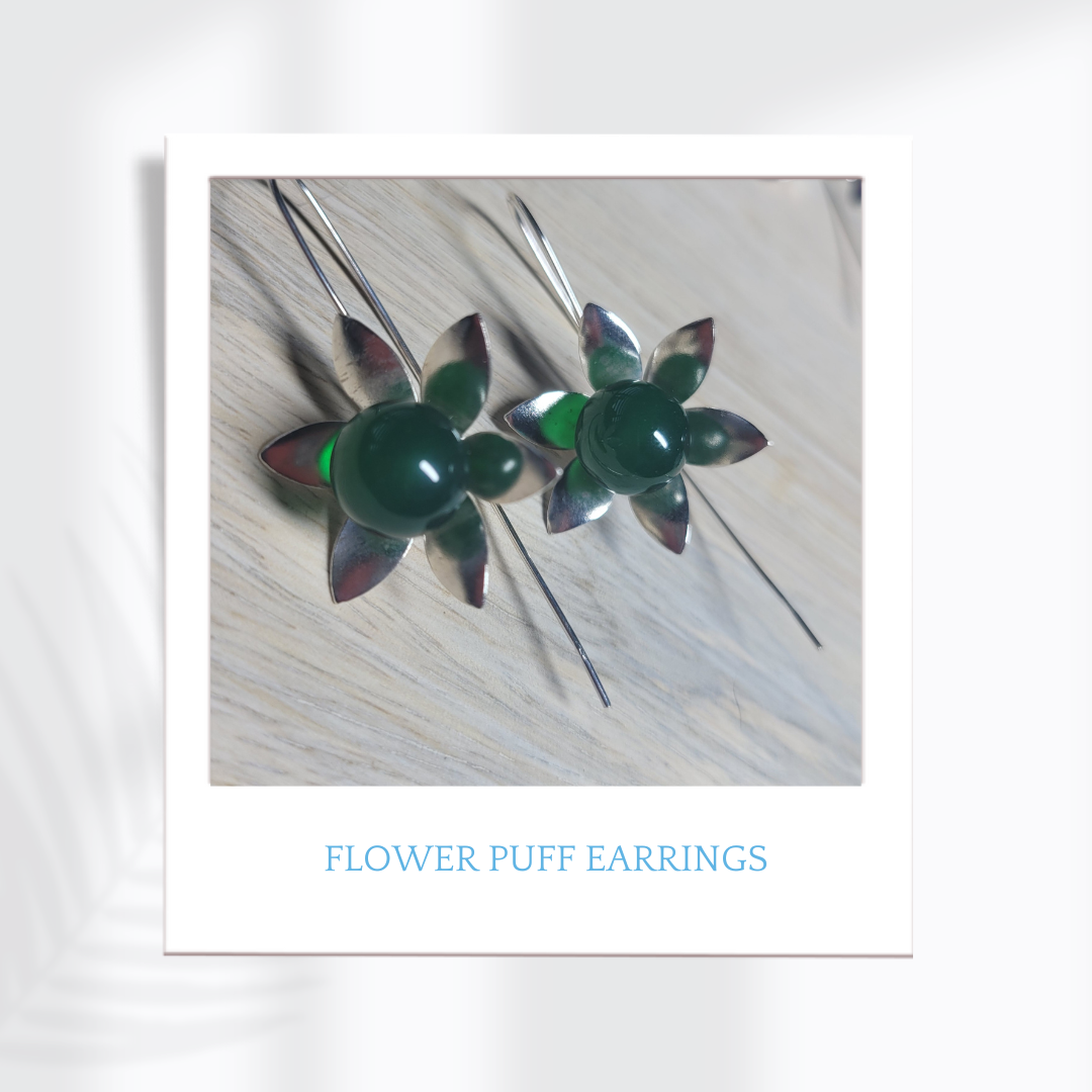 Sterling Silver  Flower Puff Earrings