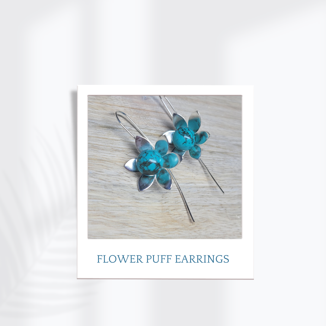 Sterling Silver  Flower Puff Earrings