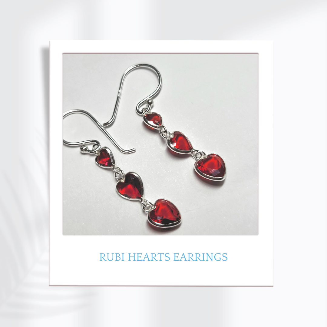 Syerling Silver Rubi Hearts CZ Earrings