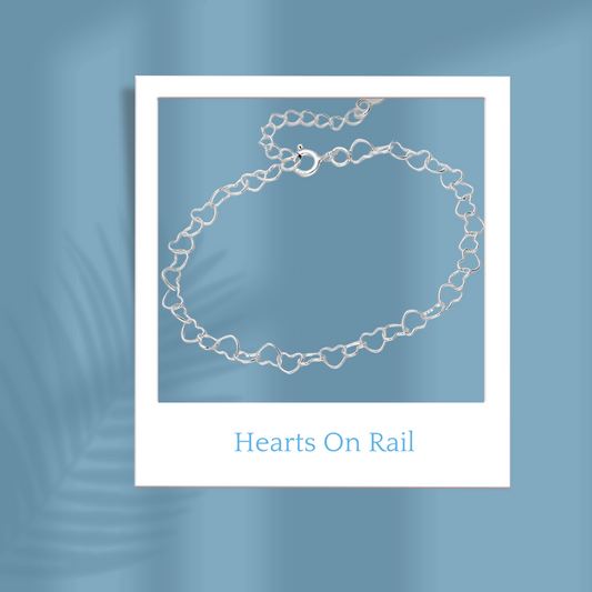 Sterling Silver Hearts on Rail Bracelet
