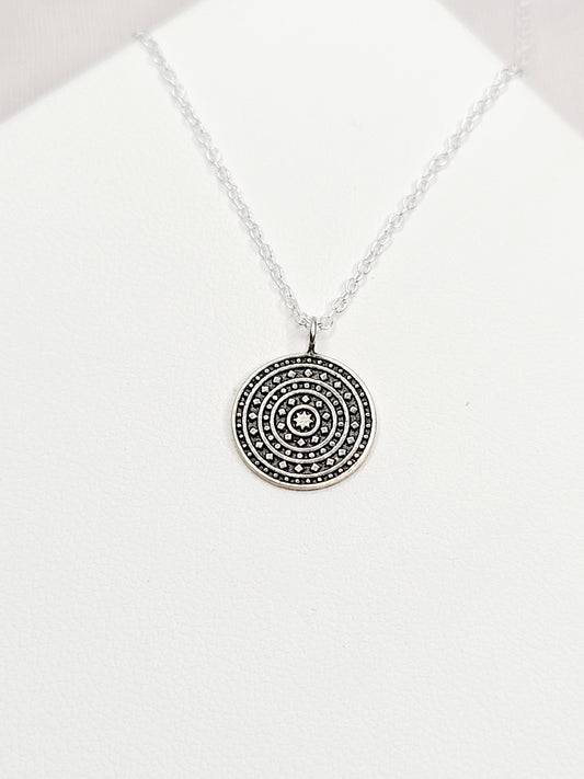 Sterling Silver Oxidized Medal Necklace