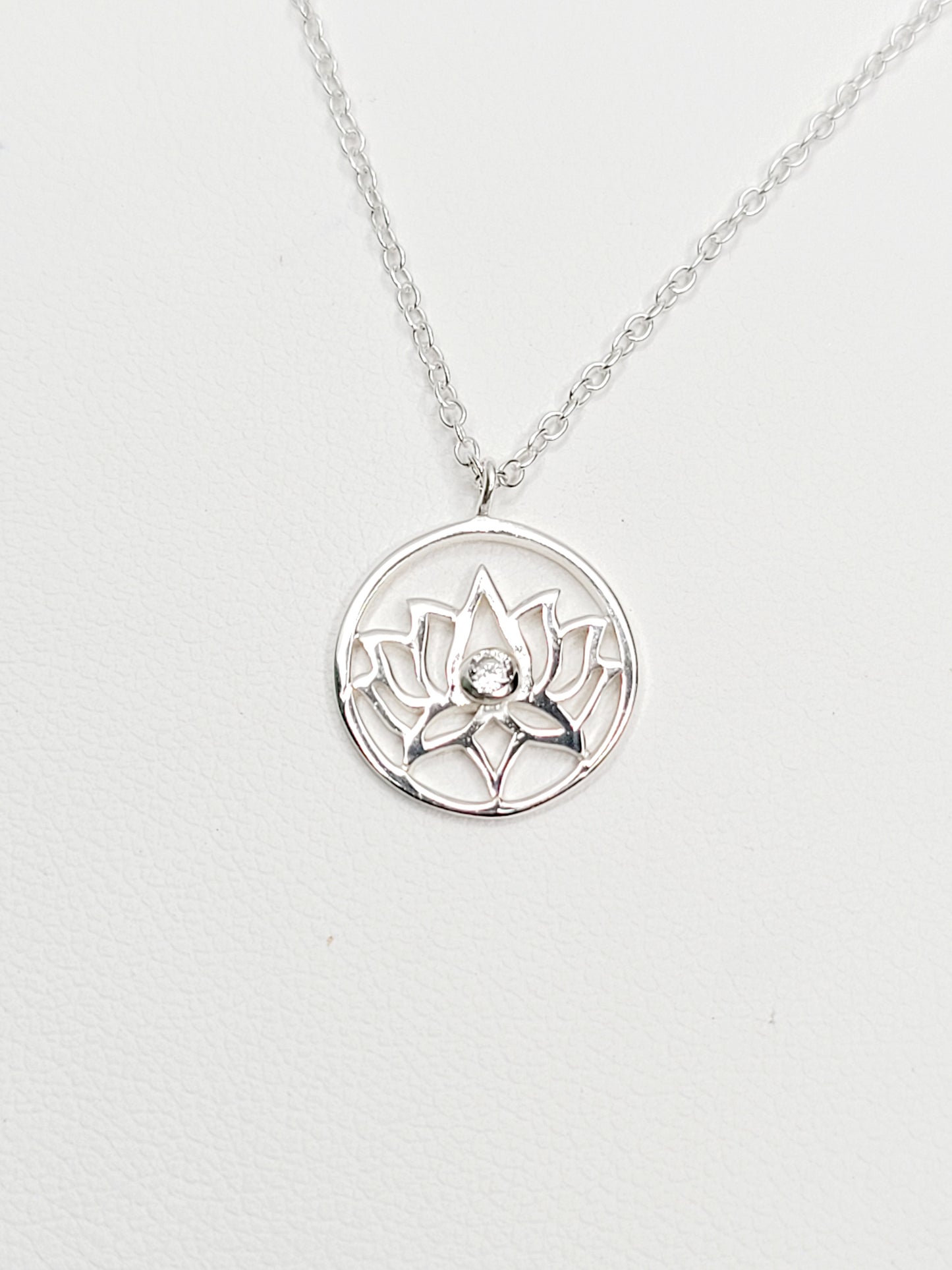 Sterling Silver Lotus with CZ Necklace