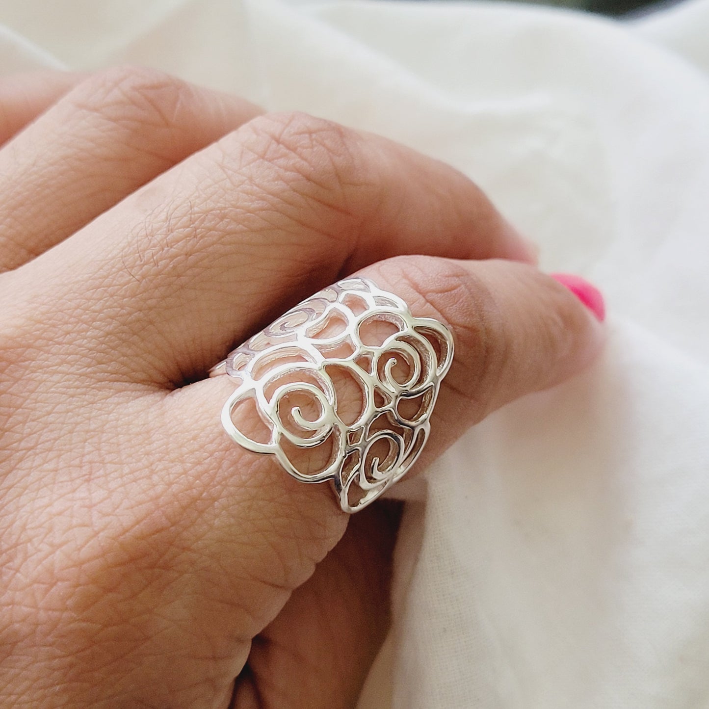 Sterling Silver Rose Abstract Ring