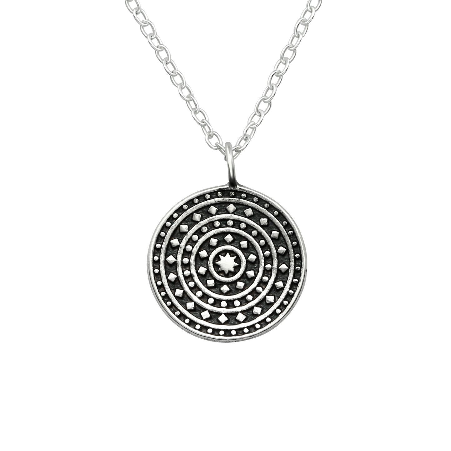 Sterling Silver Oxidized Medal Necklace