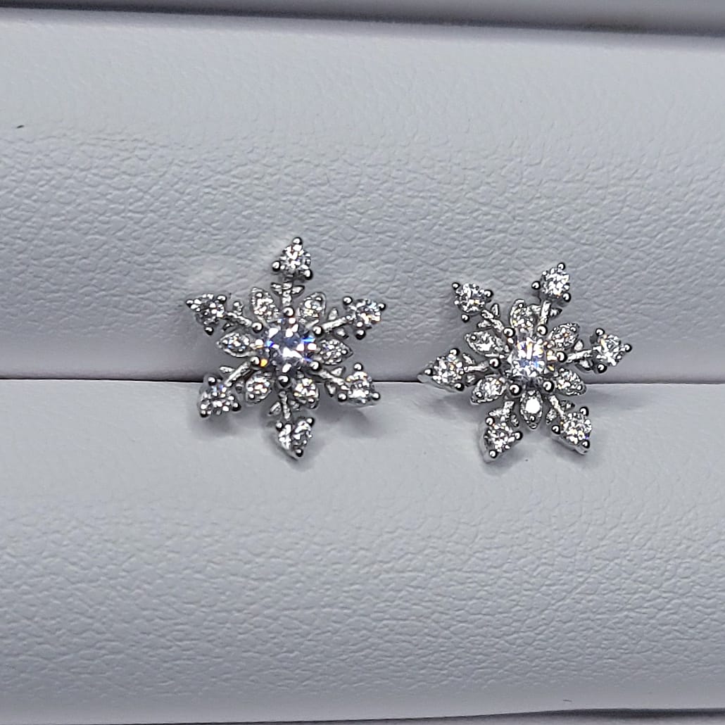 Sterling Silver Bright Snowflakes Cz  Earrings