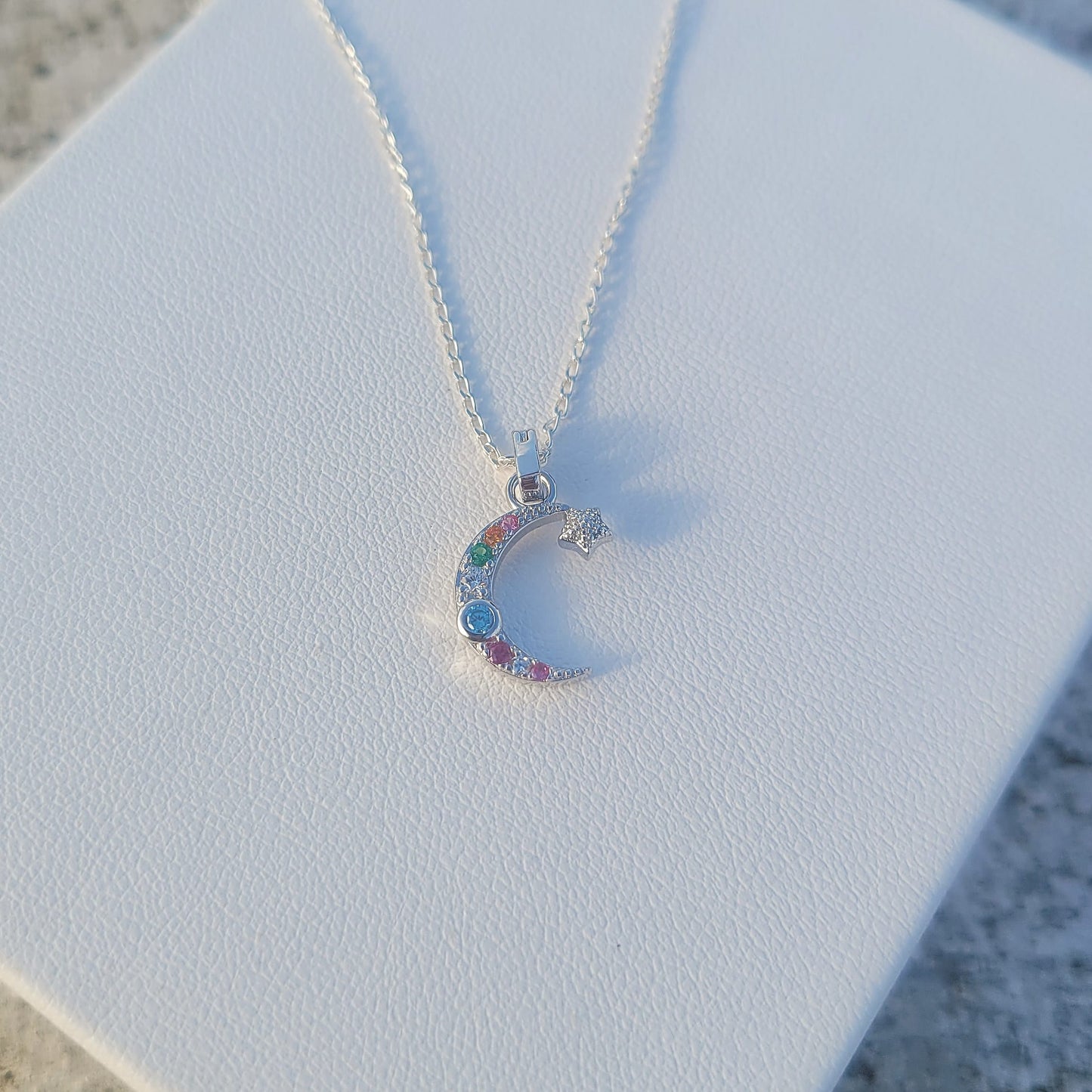 Sterling Silver Colorful Moon Necklace