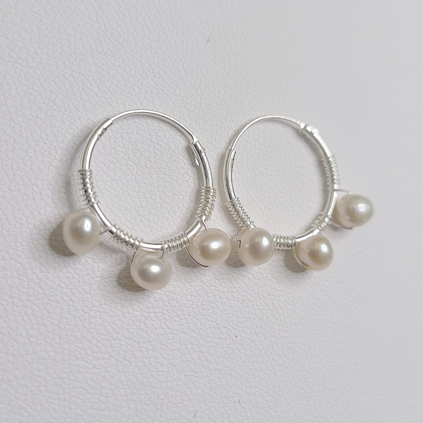 Sterling Silver Classic Hoops w/ 3 Pearls