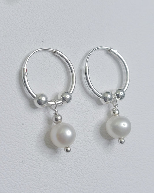 Sterling Silver Sweet Dreams Hoops W/ Pearls