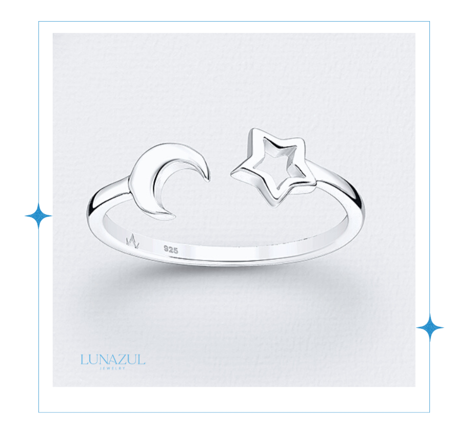 Sterling Silver Cuff Star and Moon Ring