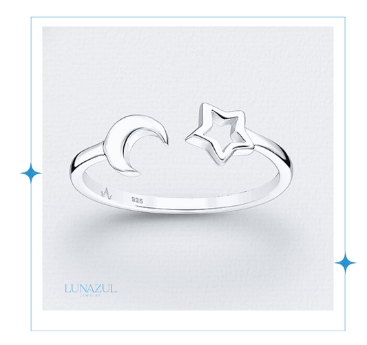 Sterling Silver Cuff Star and Moon Ring