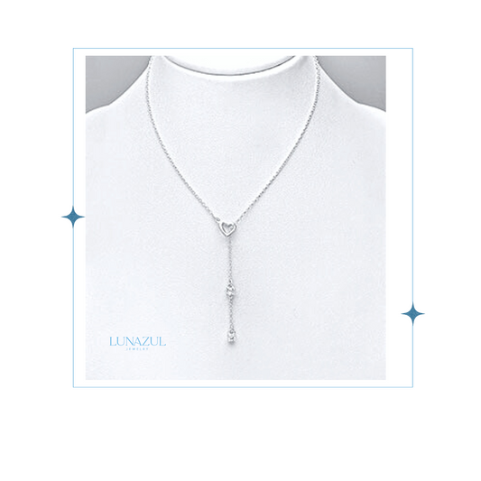 Sterling Silver Heart Lariat  Necklace